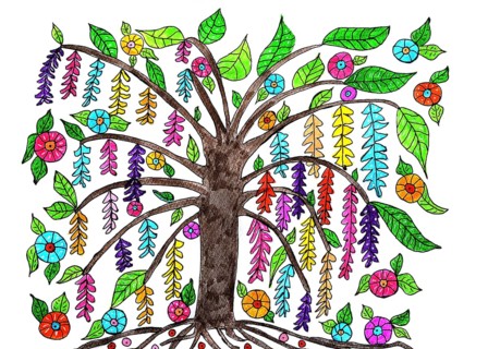 Painted tree with colorful leaves