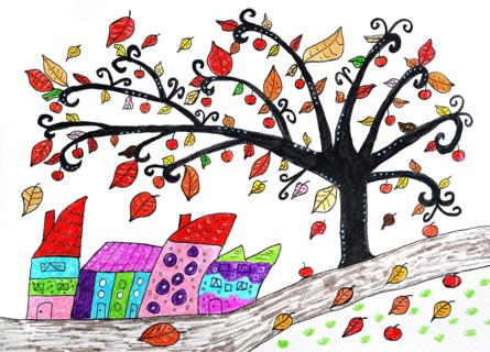 Painted tree in autumn