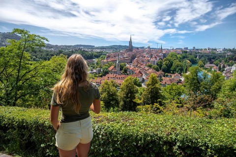 Young woman looking over the city