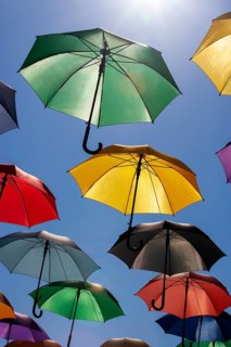 Colorful umbrellas as decoration in the old town