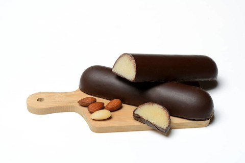 Marzipan loaves with chocolate coating