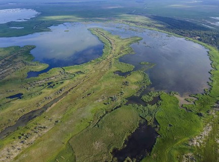 Aerial view on the Danube Biosphere Reserve in Danuble delta. Danube delta