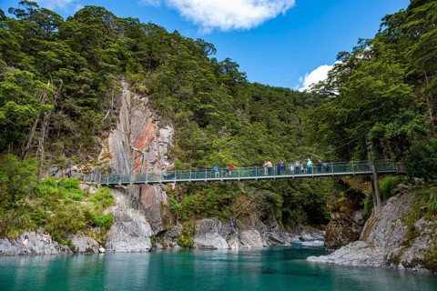 Hanging bridge at the Blue Pools rock pools