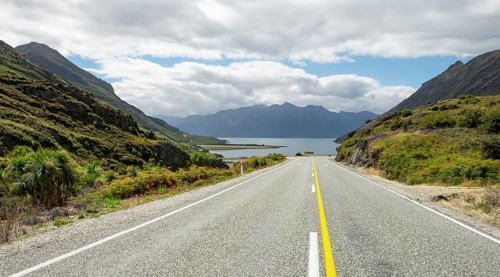 Road with views of mountains and Lake Hawea