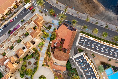 Apartment buildings and restaurant from above