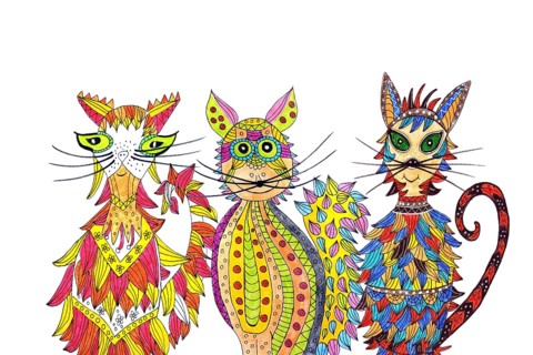Three painted cats