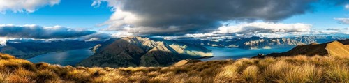 View of Lake Hawea and Lake Wanaka in the evening light