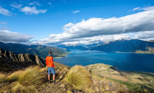 Hiker looks into the distance
