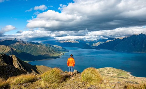 Hiker looks into the distance