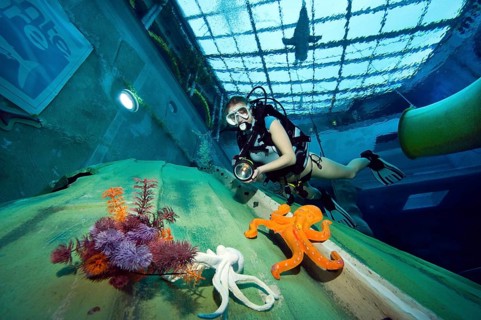 Diver in indoor diving pool