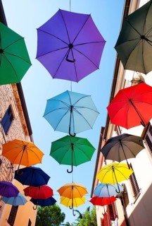 Colorful umbrellas as decoration in the old town