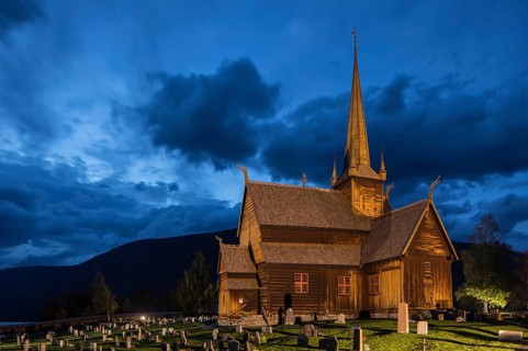 Lom Stave Church at dusk