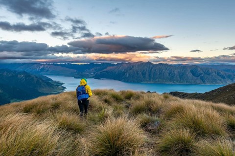 Hiker looks into the distance