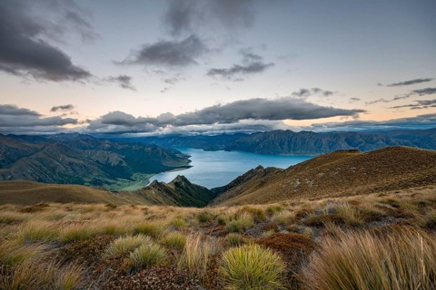 View of Lake Hawea at sunset