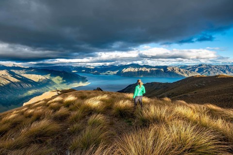 Hiker looks into the distance