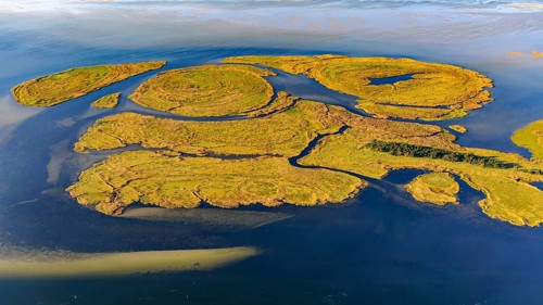 Aerial view of the Small Werder Islands in the National Park Vorpommersche Boddenlandschaft