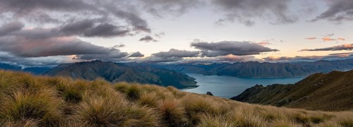 View of Lake Hawea at sunset