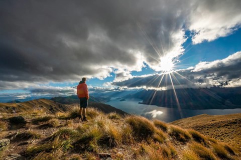 Hiker looks into the distance