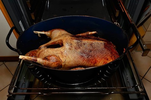 Christmas goose roasted in a roasting oven