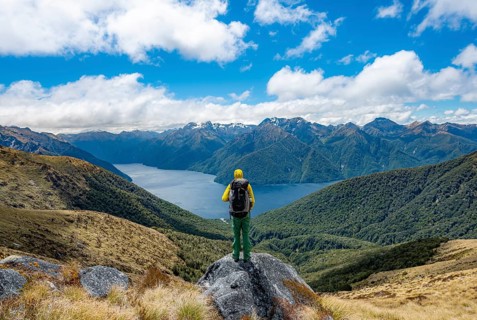 Hiker looks into the distance