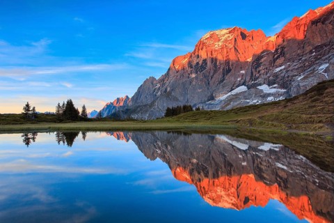 Wellhorn and Engelhoerner with mountain lake
