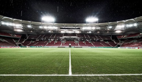 Empty stadium in heavy rain