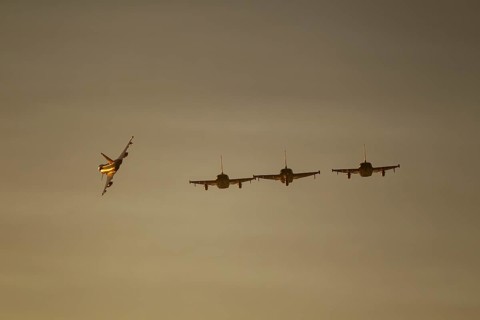 Eurofighter Typhoon four aircraft in flight of the Royal air force