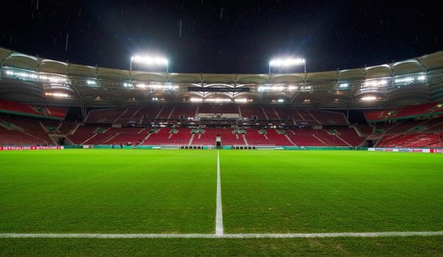 Empty stadium in heavy rain