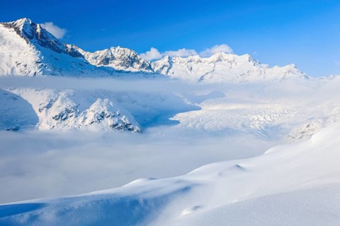 Wannenhoerner and Aletsch glacier in winter