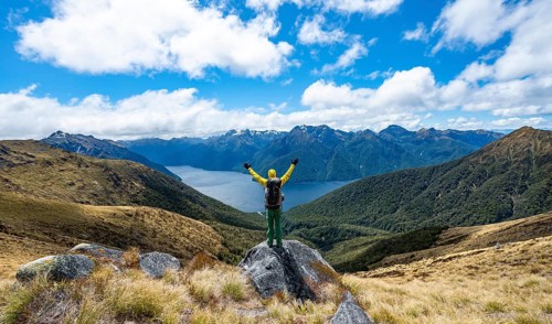 Hiker looks into the distance