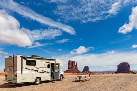 RV in front of West Mitten Butte