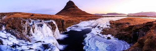 Morning atmosphere at Kirkjufell with waterfall Kirkjufellsfoss