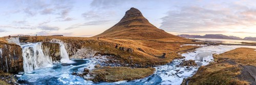Morning atmosphere at Kirkjufell with waterfall Kirkjufellsfoss