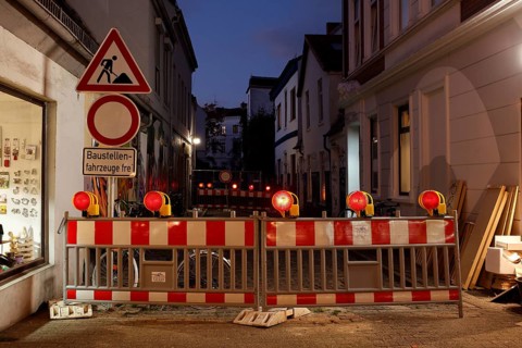 Barrier of a construction site at dusk