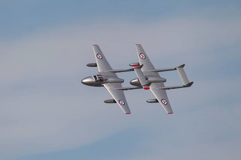 De Havilland Vampire two aircraft in flight in Royal Norwegian air force markings