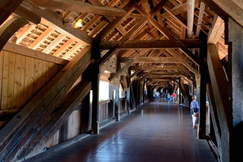 Covered wooden bridge over the Rhine