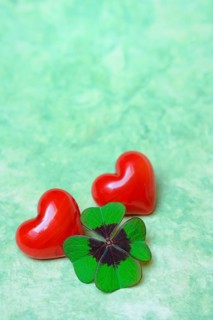 Lucky Clover and red hearts