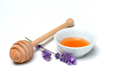 Lavender honey and lavender flowers