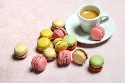Luxemburgerli confectionery and cup of coffee