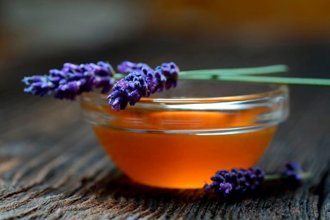 Lavender honey and lavender flowers