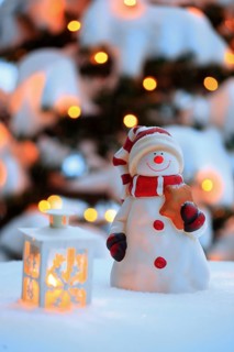 Atmospheric outdoor Christmas decoration with snowman