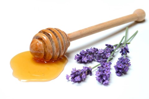 Lavender honey and lavender flowers