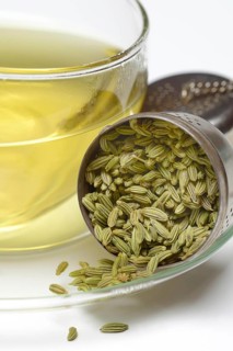 Fennel tea in cup and fennel seeds in spoon