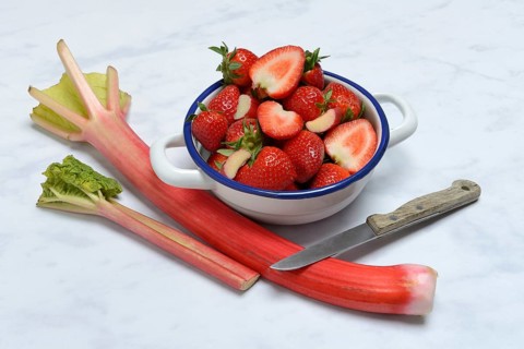 Strawberries in skin and rhubarb