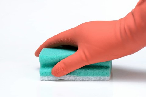 Cleaning sponge and rubber glove