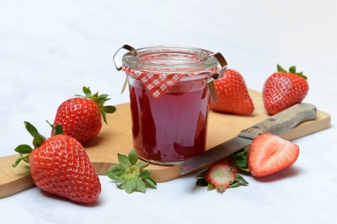 Strawberry jam in glass