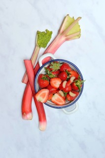 Strawberries in skin and rhubarb