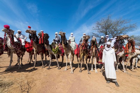 Colourful camel riders at a Tribal festival