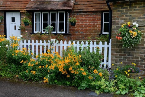 House with flower arrangements