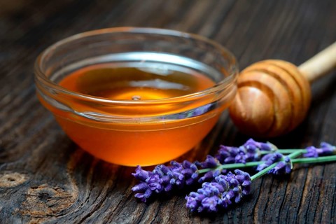 Lavender honey and lavender flowers